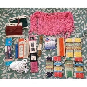 Lot of Vintage Sewing Supplies - Snaps/Rick Rack/Hem Tape/Fringe/Zipper/More